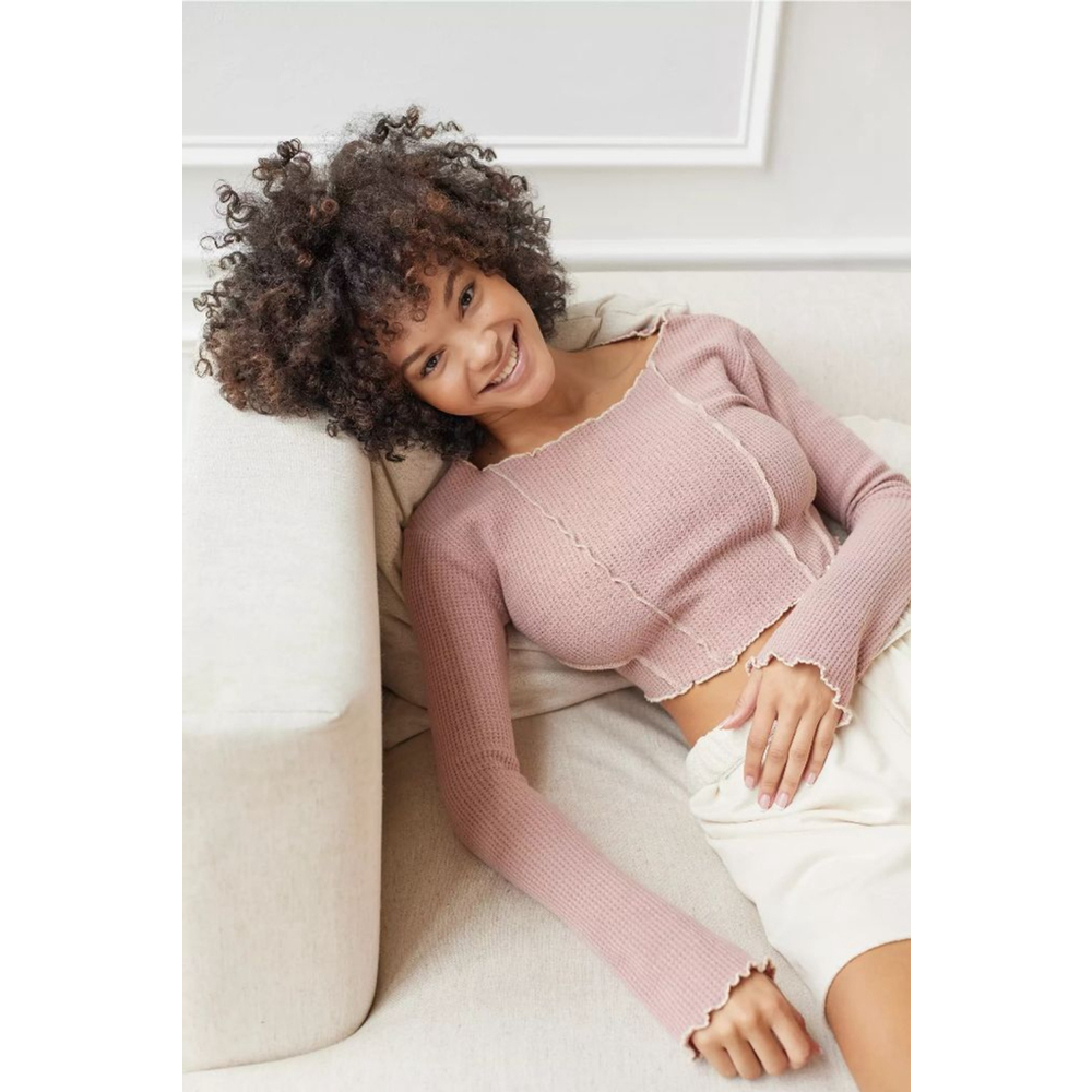 Women's Urban Outfitters Pink Waffle Knit Crop Top S Out from Under cozycore